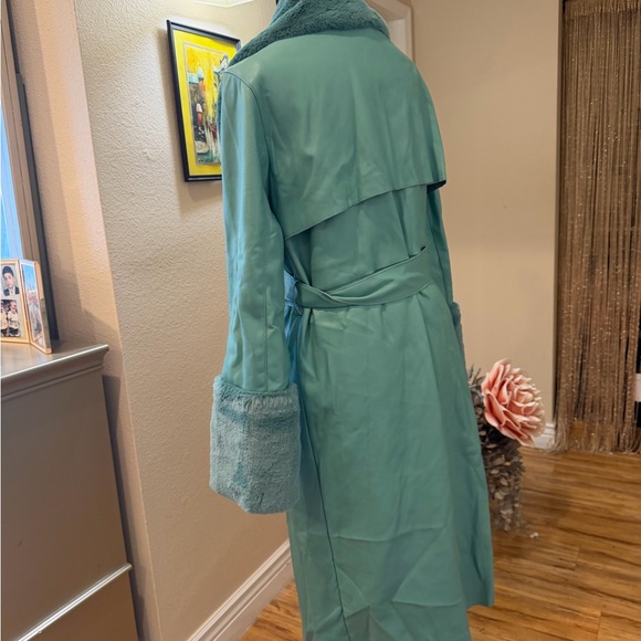 Forever 21 Aqua Trench Coat with Faux Fur - Picture 6 of 7